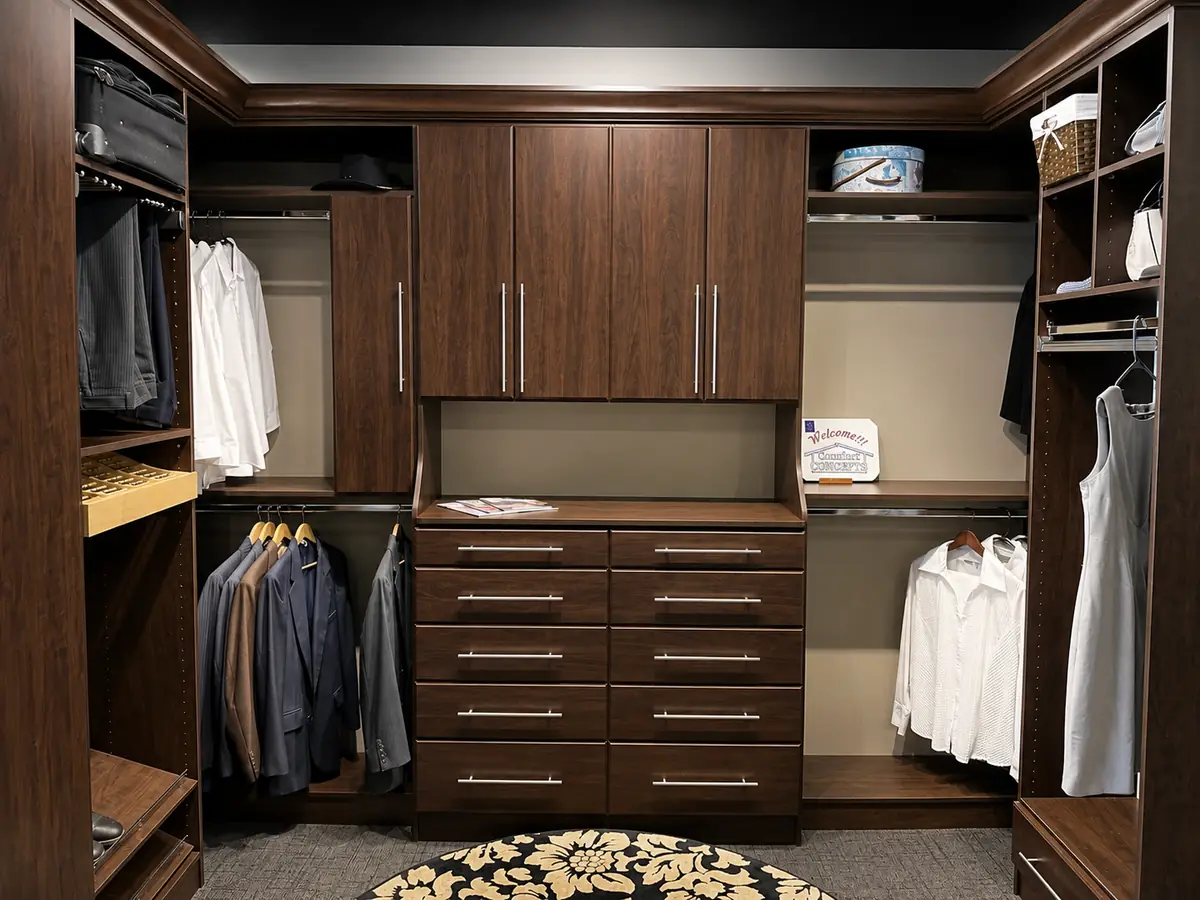 Dark Walnut Walk-In — His & Hers Zones