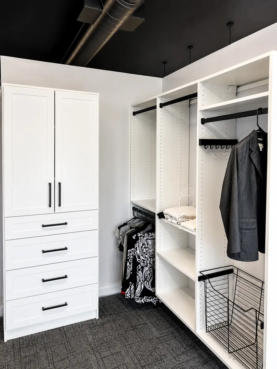 Modern White Walk-In with Black Hardware