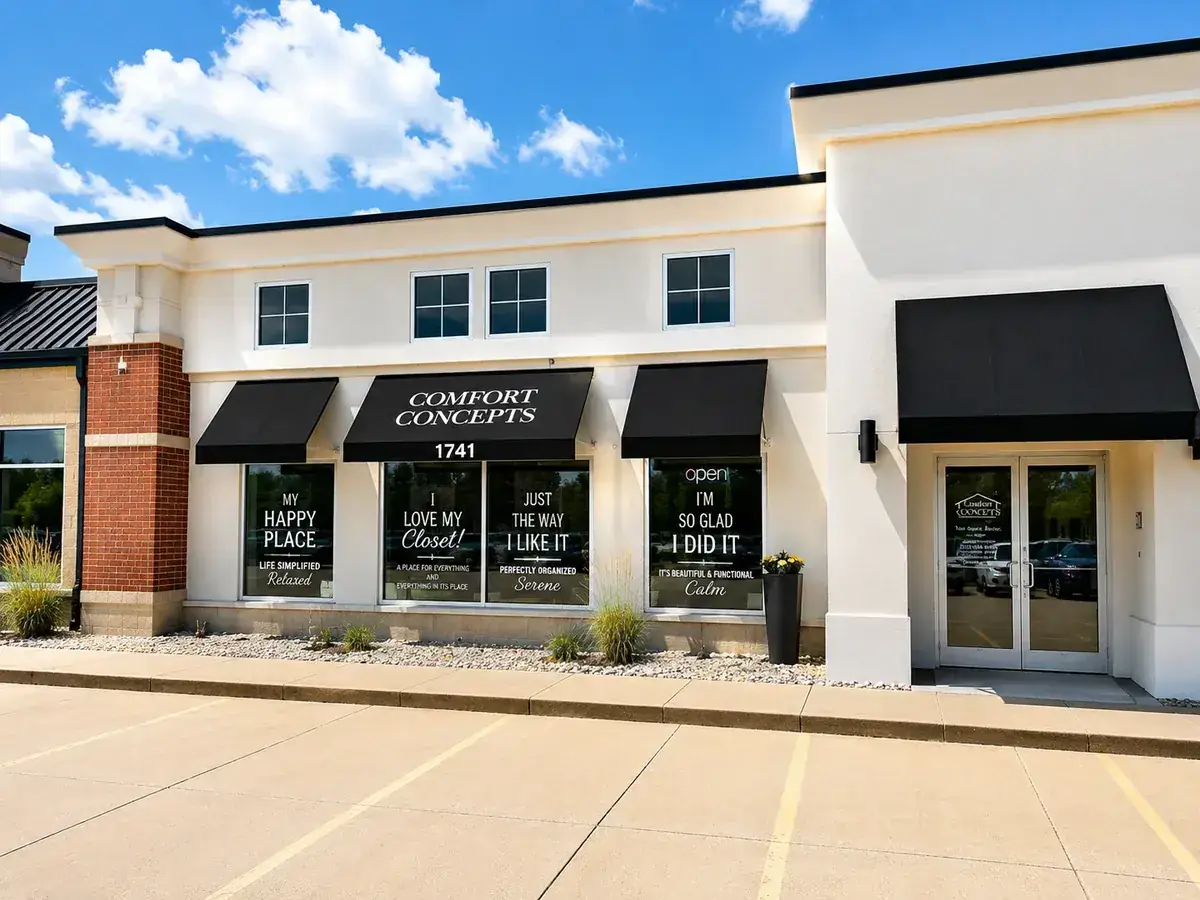 Comfort Concepts QCA storefront at 1741 State Street, Bettendorf IA — custom closet showroom exterior