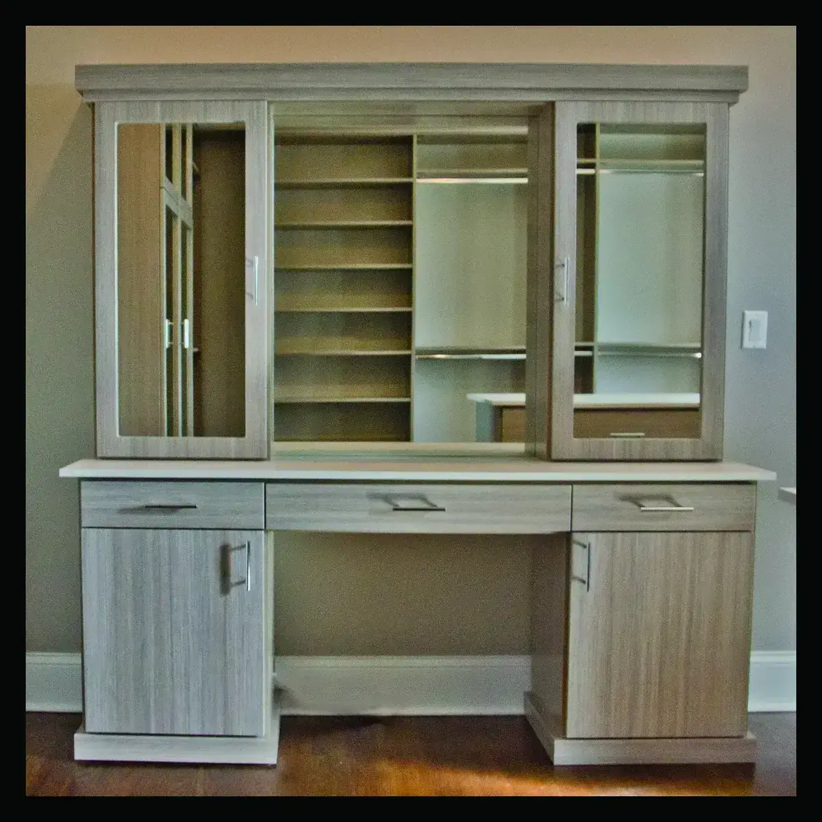Reach-In with Glass-Front Sliding Doors & Vanity